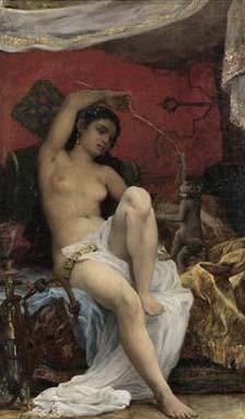 unknown artist Odalisque playing with a Monkey china oil painting image